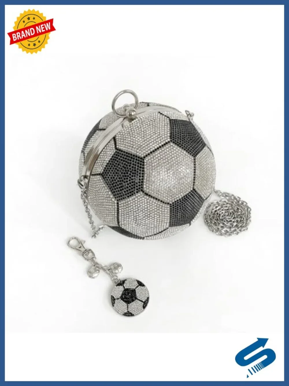 Rhinestone Soccer Ball Crossbody Purse with Detachable Chain